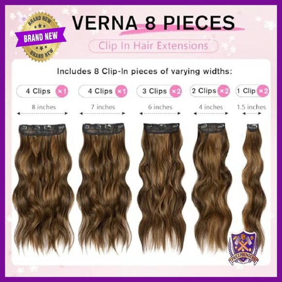 20 Inch Clip-In Hair Extensions, 8 Piece Synthetic Set for Volume & Length main image 5